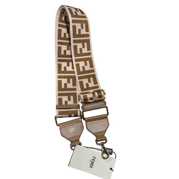 Fendi FF Logo Strap Beige Leather Canvas Brand New With Tags - Picture 3 of 5